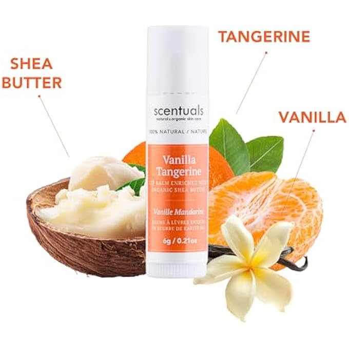 Scentuals LIP BALM VANILLA TANGERINE SET OF 3, MADE WITH SHEA BUTTER, COCOA BUTTER, AVOCADO & JOJOBA OIL, BEESWAX, VITAMIN E AND ESSENTIAL OIL, MOISTURIZING LIP CARE, CRUELTY FREE HYDRATION, NATURAL (3 PACK) - Image 2